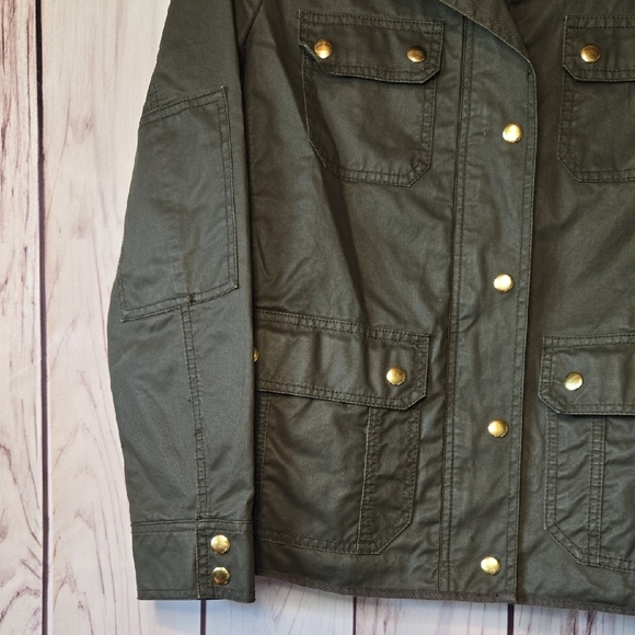 J. Crew Dark Green Utility Field Jacket with Gold Button Snaps Size Small - Picture 5 of 8